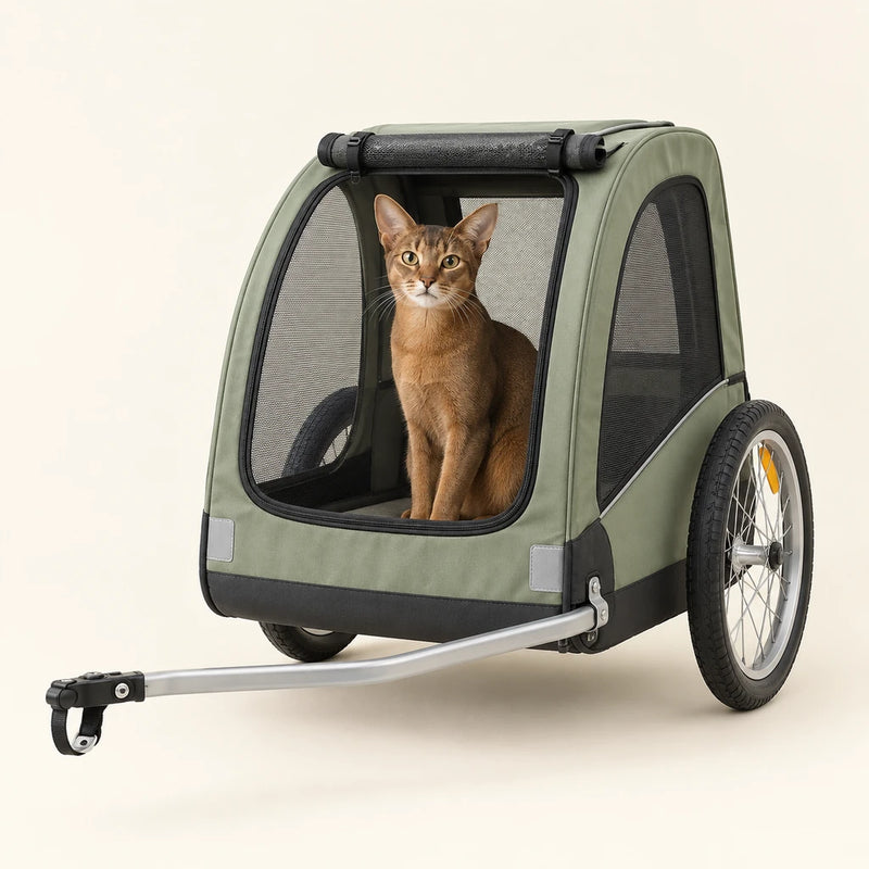 Abyssinian cat in a sage bicycle pet trailer – Petifo