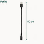 Black USB charging cable for pet trimmers displayed with a length dimension indicator of 50 cm.