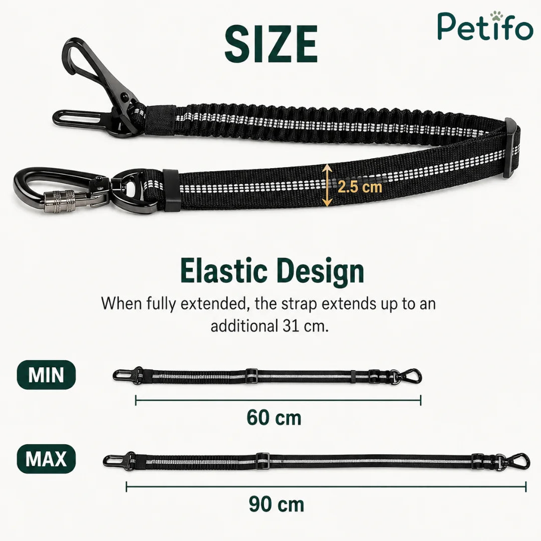 Size specification guide showing adjustable length ranging from 60cm to 90cm with a 2.5cm width.