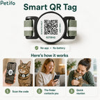 Product overview highlighting a smart app-free and battery-free QR code tag with a simple three-step connection guide.