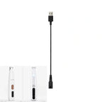 Black charging cable shown alongside two white electric pet grooming trimmers against a white background.