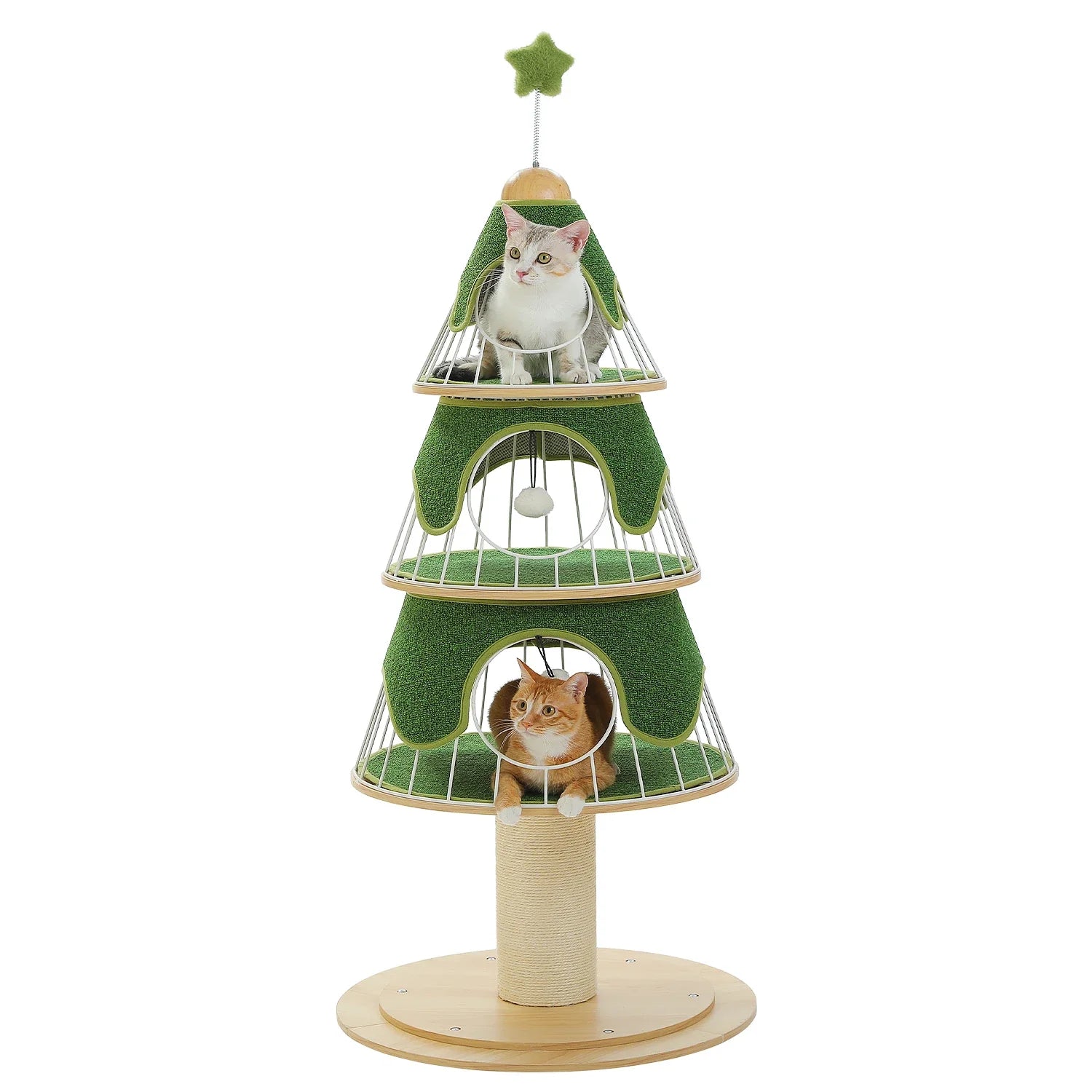 Christmas Tree-Shaped Cat Tree from Petifo with three padded levels and sisal scratching posts