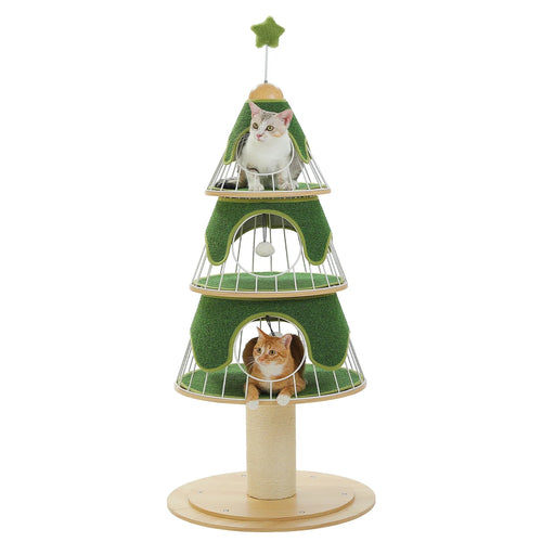 Christmas Tree-Shaped Cat Tree from Petifo with three padded levels and sisal scratching posts