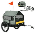 Grey and yellow 3-in-1 multi-functional pet trailer shown with detached pet house and cargo configurations.