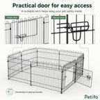 Visual illustration of the playpen folded flat for easy transport and storage alongside ground stakes.