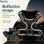 Nighttime view of the reflective strap dog harness showcasing enhanced visibility and safety for dark evening walks.