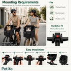 Installation guide and handlebar requirements for mounting the Petifo pet bike basket.