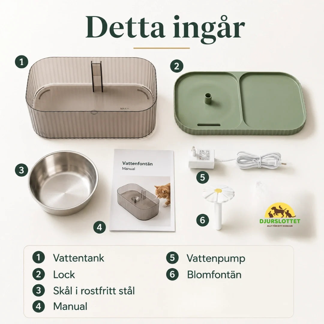 MealStream Water Fountain with Food Bowl what's included - Petifo