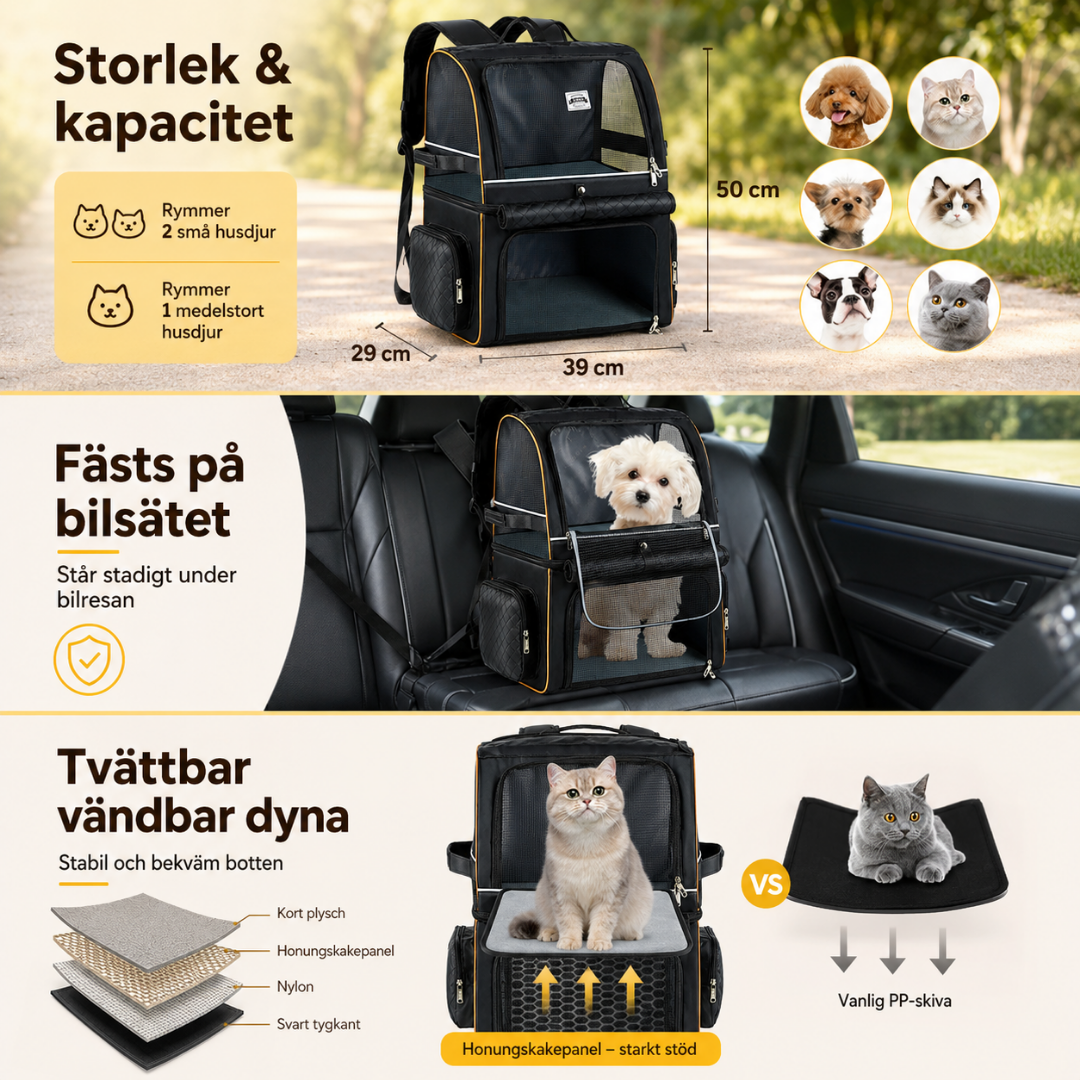 PetPacker Double Backpack capacity 2 pets or 1 up to 11 kg - Petifo