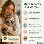 Promotional feature banner highlighting security benefits including quick recovery, instant notifications, contact storage, and daily peace of mind.