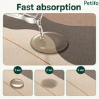 Macro demonstration showcasing the rapid water absorption technology and surface texture of the waterproof pet mat.