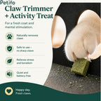 Promotional banner highlighting a natural claw trimmer and activity treat box that safely relieves stress and boredom.