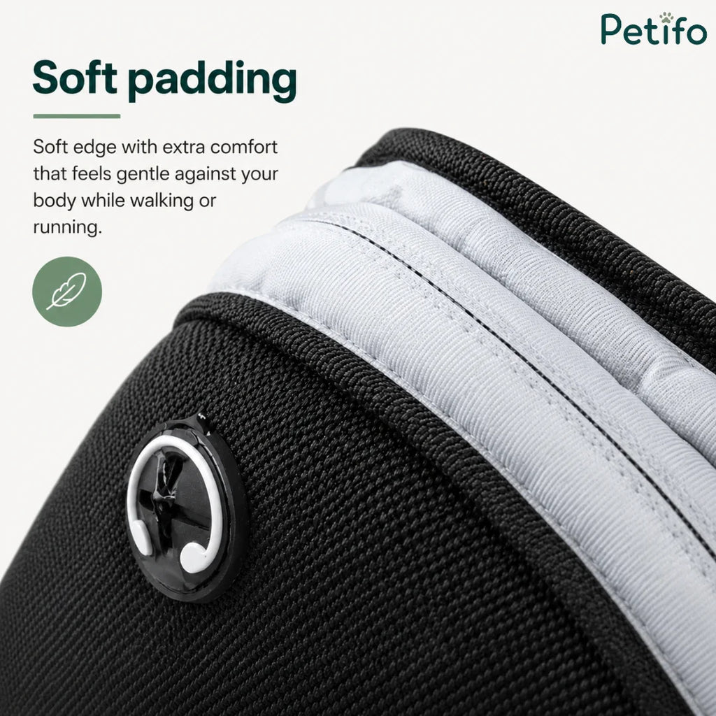 Close-up view highlighting the soft padded edge of the running waist belt designed for extra comfort against the body.