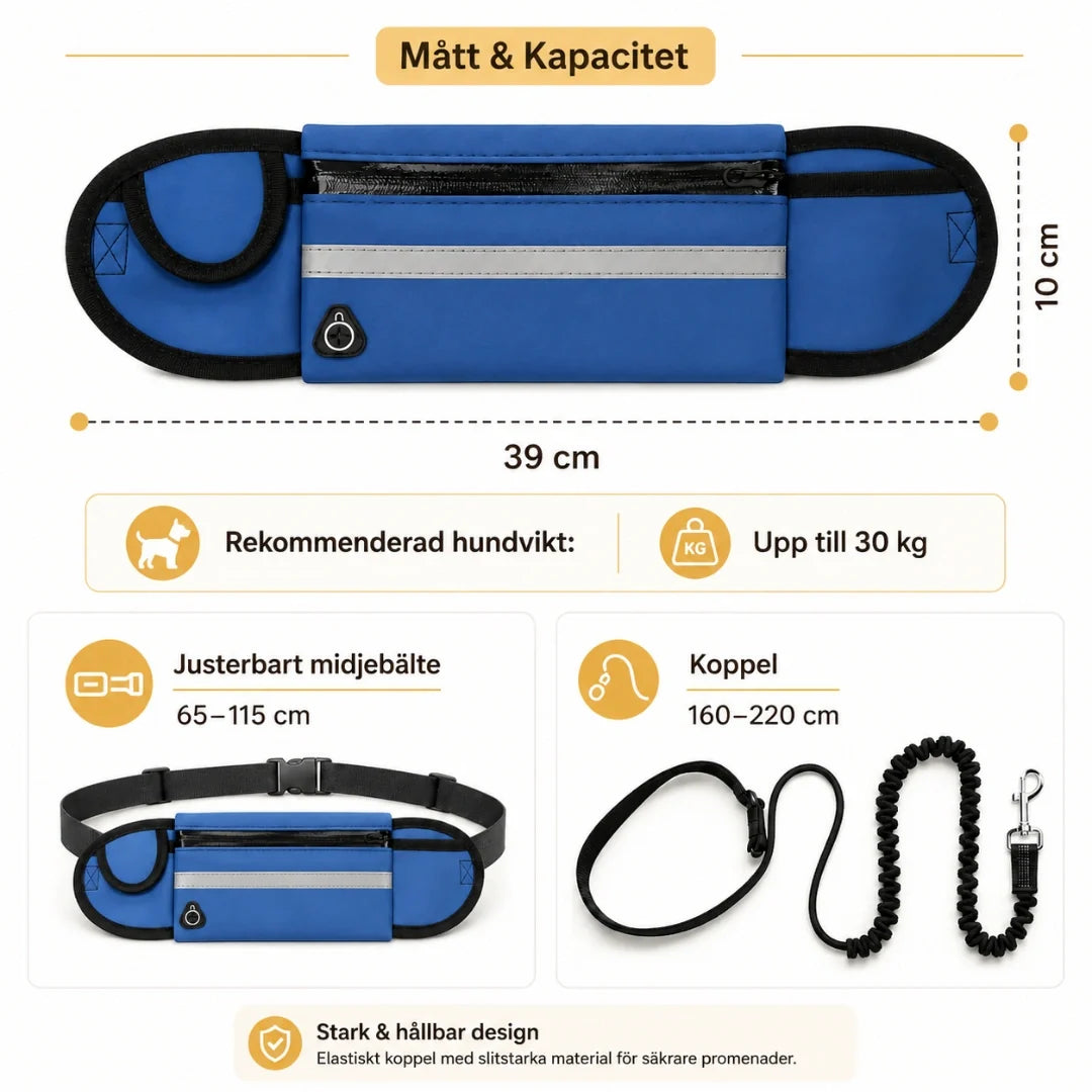 Size of Flexura Dog Lead with waist bag - Petifo