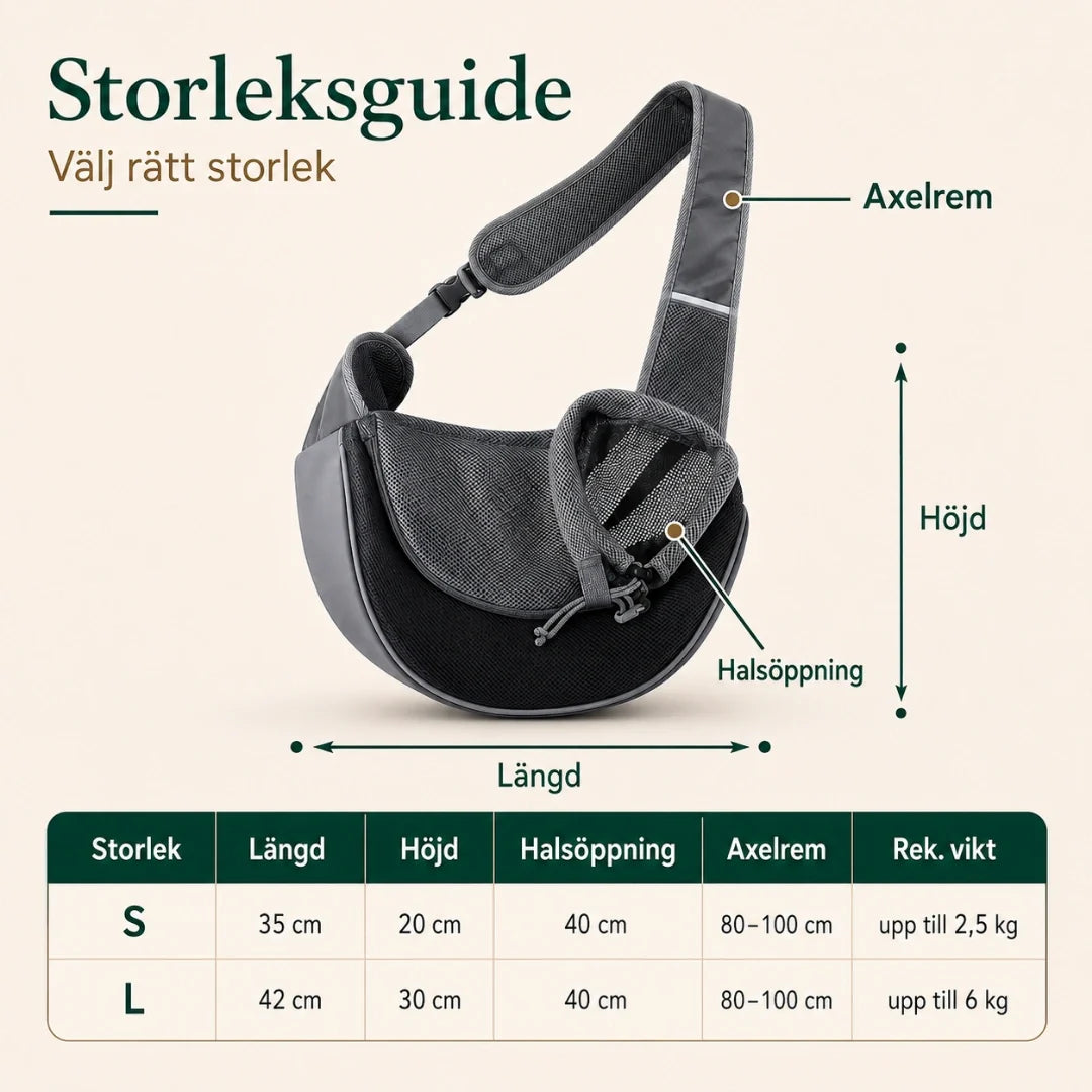 Size guide PawsPack Sling Bag for Pets - Petifo