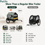 Comparison chart highlighting the 3-in-1 versatility of the multi-functional pet carrier over standard bike trailers.