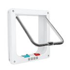 White 4-way locking cat flap door shown angled against a clean background with an open transparent swing panel.