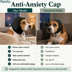 Comparison infographic contrasting the Petifo anti-anxiety cap with a standard model, highlighting superior noise control and secure fit.