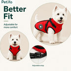 West Highland White Terrier showcasing the adjustable straps and better fit of the red winter dog jacket.