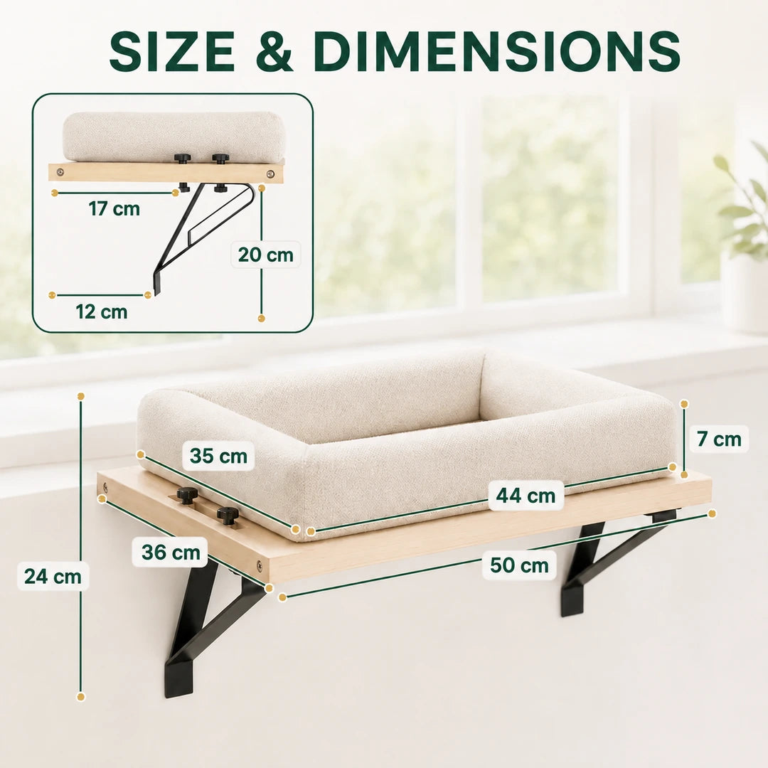 PawHut 2-in-1 cat window bed size guide - Petifo