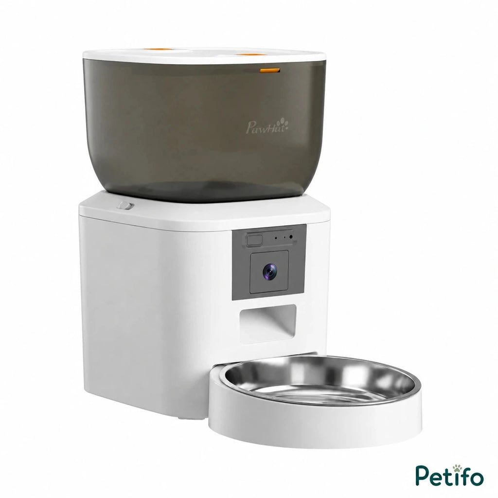 PawHut 4L camera feeder: White 4 L smart feeder with camera and empty steel bowl - Petifo