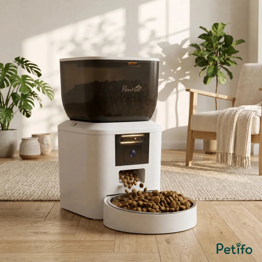 PawHut 4L camera feeder: Smart automatic feeder dispensing dry food into the bowl - Petifo