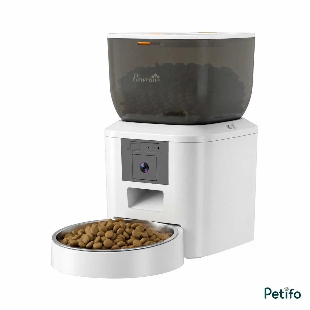 PawHut 4L camera feeder: White 4 L smart feeder with a bowl of dry pet food - Petifo