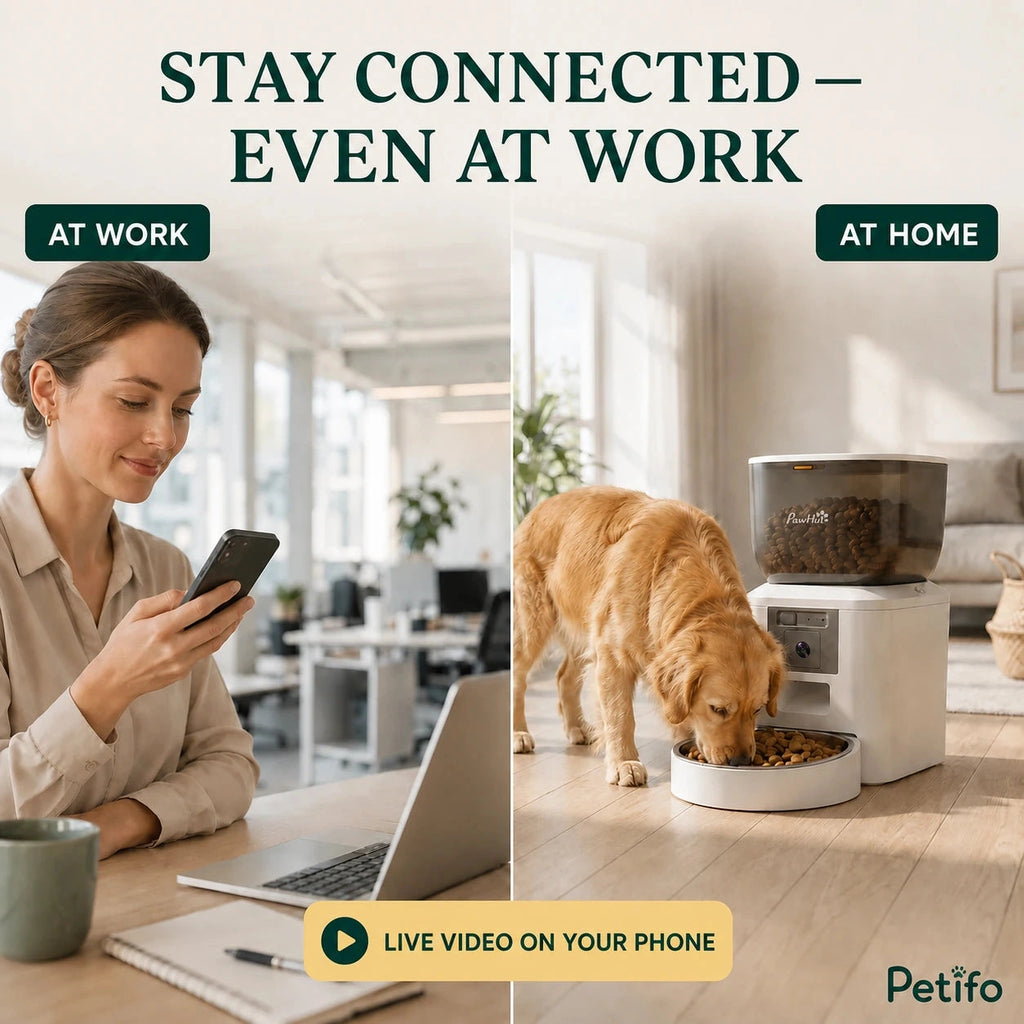 PawHut 4L camera feeder: Owner monitoring a cat remotely through the feeder camera - Petifo