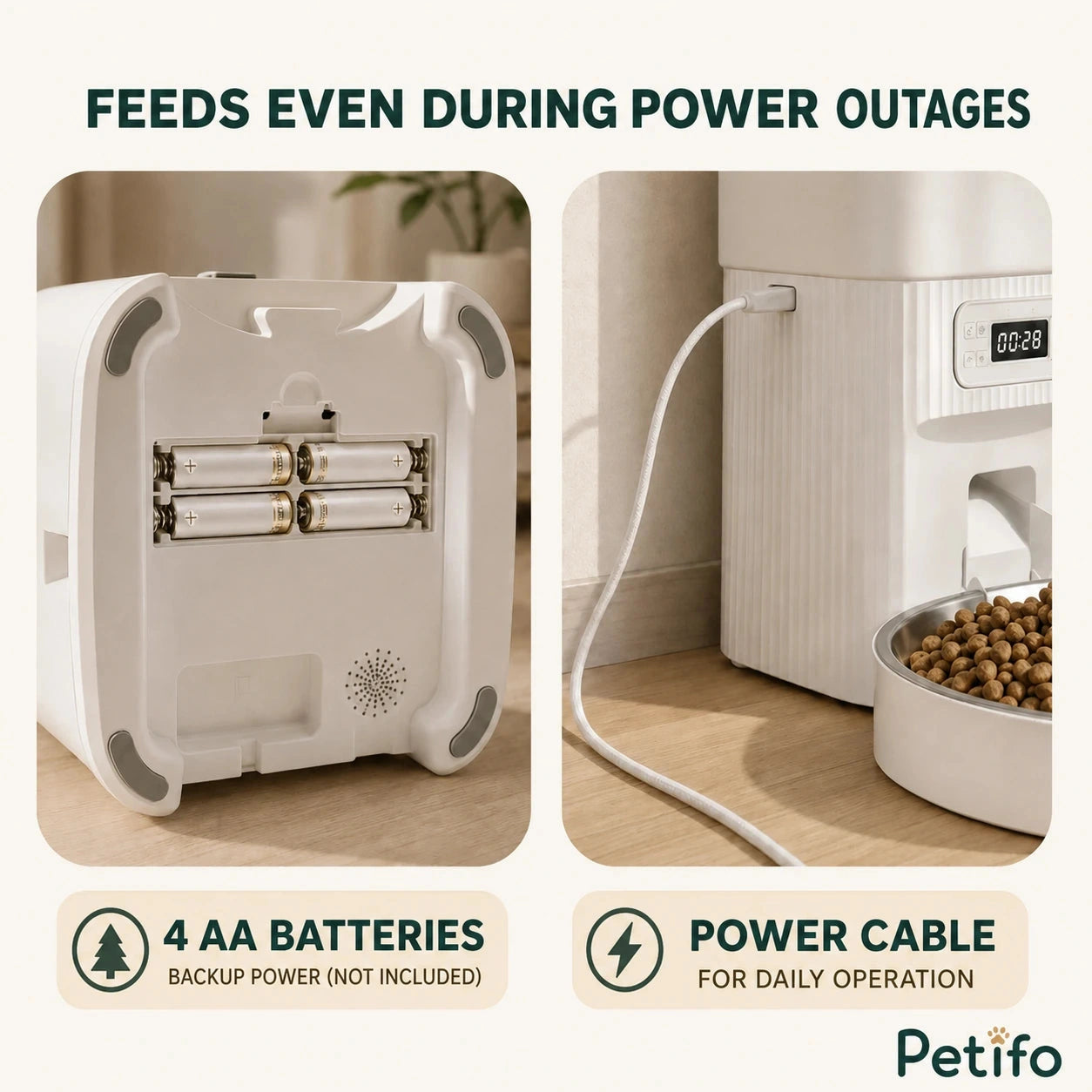 PawHut 4L dual-bowl feeder: Battery backup and power-cable operating options - Petifo