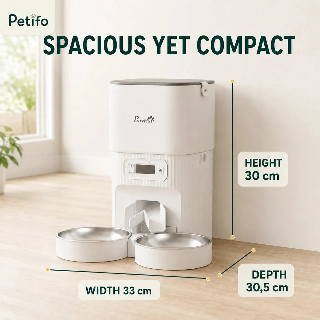 PawHut 4L dual-bowl feeder: Compact 4 L feeder dimensions with two stainless-steel bowls - Petifo