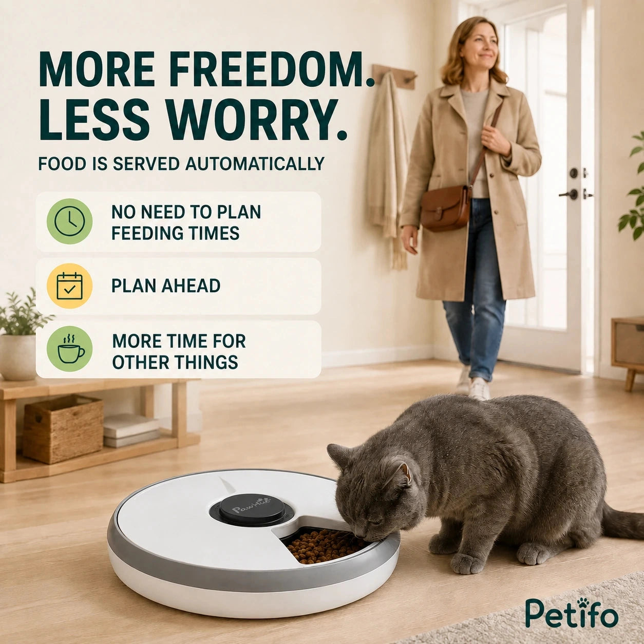 PawHut 6-meal pet feeder: Automatic feeder serving a cat while its owner leaves home - Petifo
