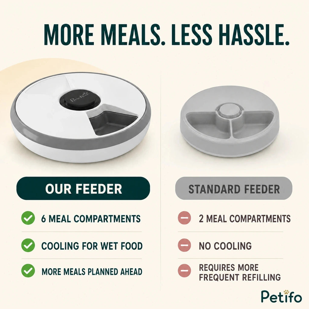 PawHut 6-meal pet feeder: Six-meal cooled feeder compared with a standard feeder - Petifo