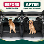 BEFORE and AFTER: open cabin compared with a clear boot boundary using the PawHut Adjustable Car Barrier - Petifo