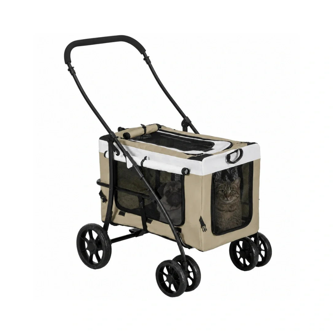 PawHut 2-in-1 Pet Pushchair for Dogs and Cats khaki - Petifo