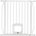 PawHut dog gate with four-way cat flap on a white background - Petifo