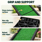 Grass-textured dog ramp surface, contact points and raised sides