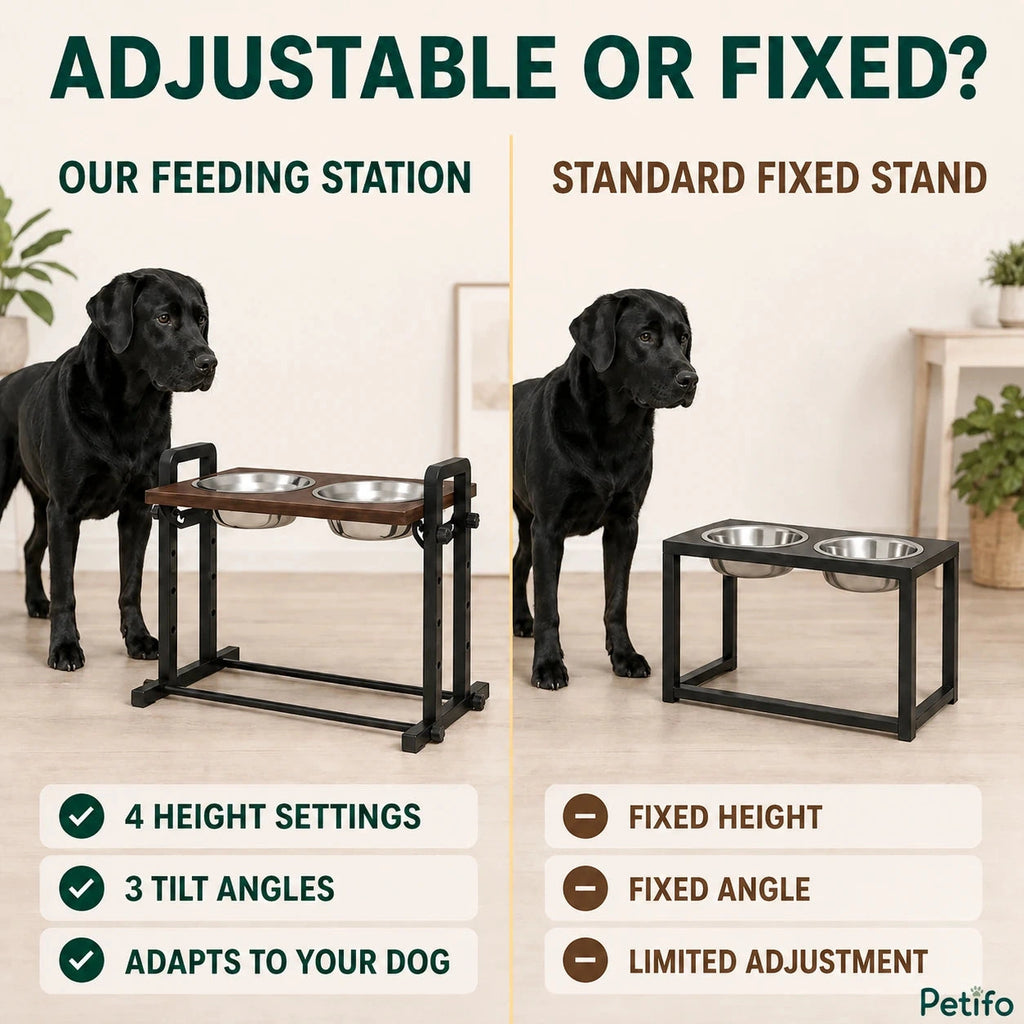 PawHut adjustable raised dog bowls: Adjustable raised dog bowls compared with a fixed stand - Petifo