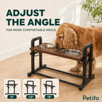 PawHut adjustable raised dog bowls: Dog eating with the bowl platform at three tilt angles - Petifo
