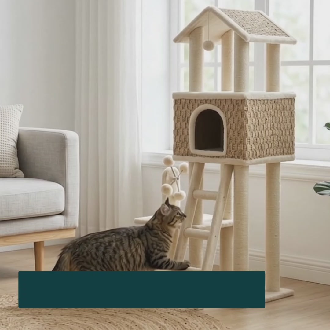 PawHut Cat Tree with House, scratching posts and raised resting areas — Petifo