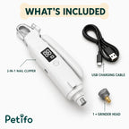 Silvetti 2-in-1 nail tool: Nail clipper, USB-C cable and replacement grinder head included - Petifo