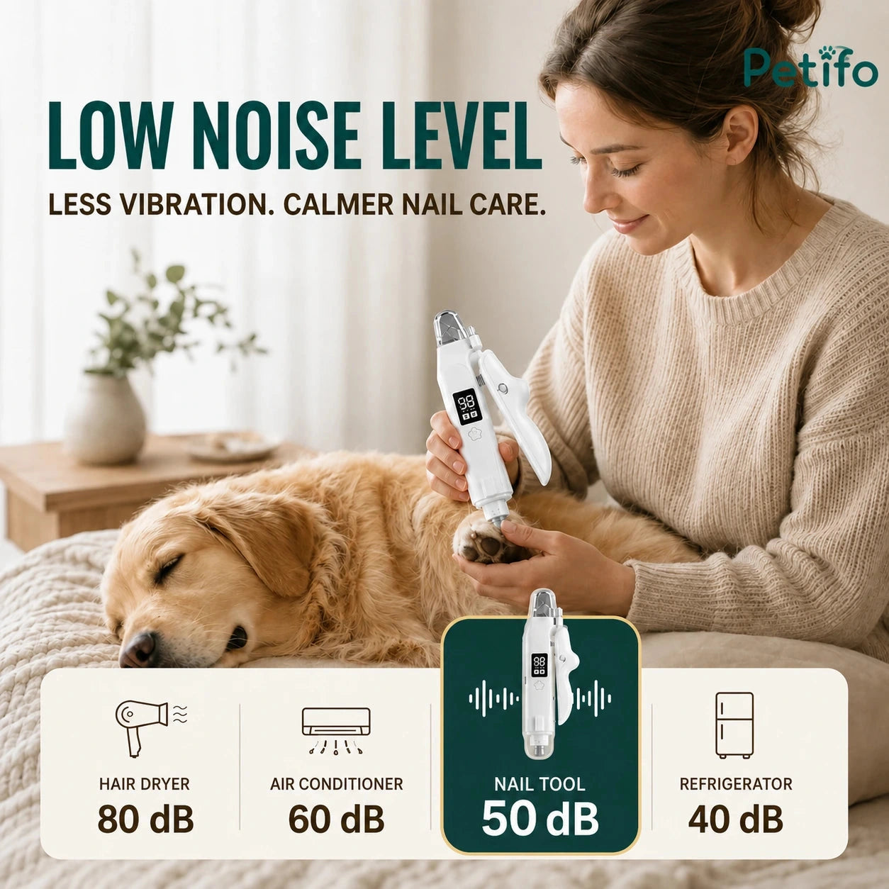 Silvetti 2-in-1 nail tool: Low-noise nail grinder used to care for a dog's nails - Petifo