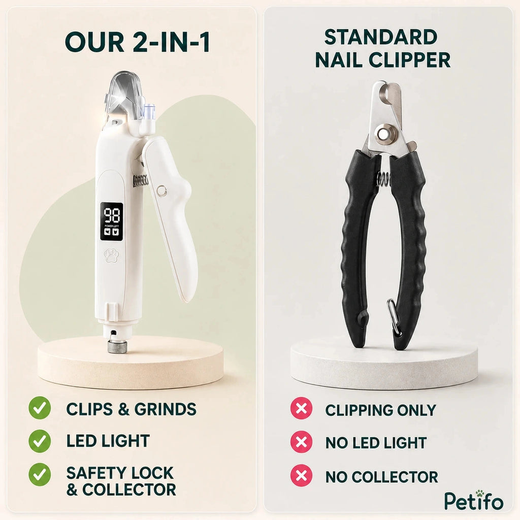 Silvetti 2-in-1 nail tool: 2-in-1 clipper and grinder compared with a standard nail clipper - Petifo