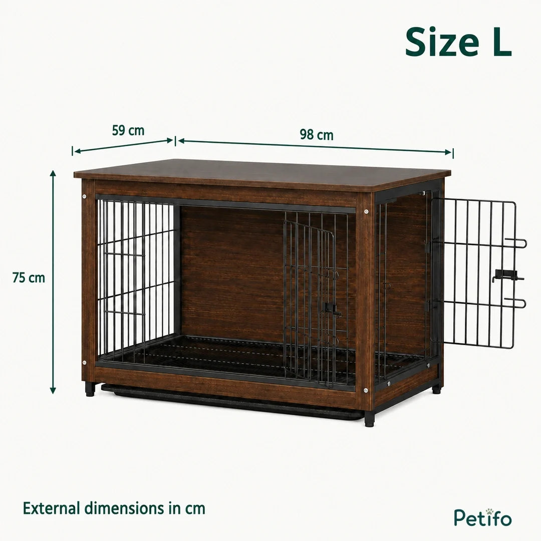 Side Table with Built-In Dog Crate, size L: 98 × 59 × 75 cm external dimensions - Petifo